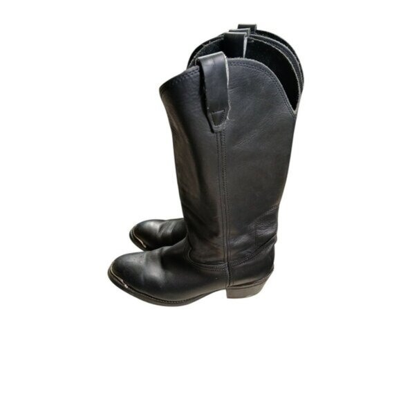 Vulcan Mens 9B Black Leather Cowboy Western Silver Toe Cap Boots Oil Resistant - Picture 1 of 9